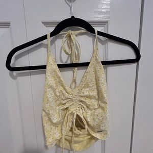 Hollister Floral Ruched Tie Crop Tank Top